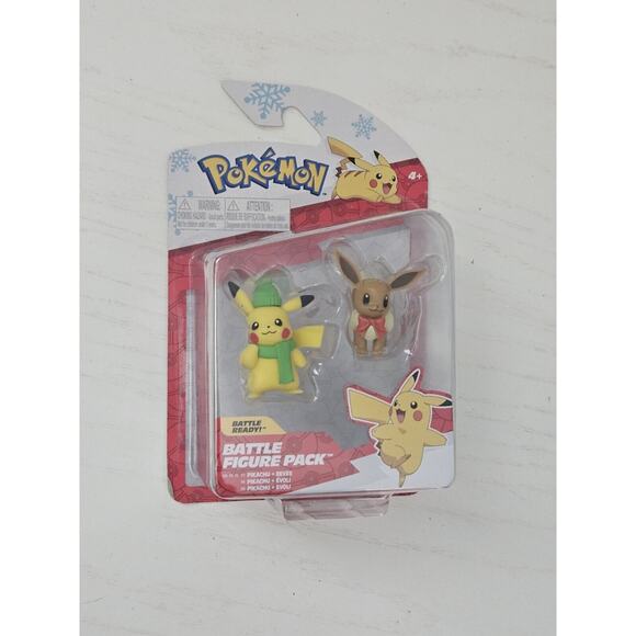Pokemon 2022 Holiday Eevee & Pikachu Battle Figure Pack Christmas Set New - Picture 1 of 3